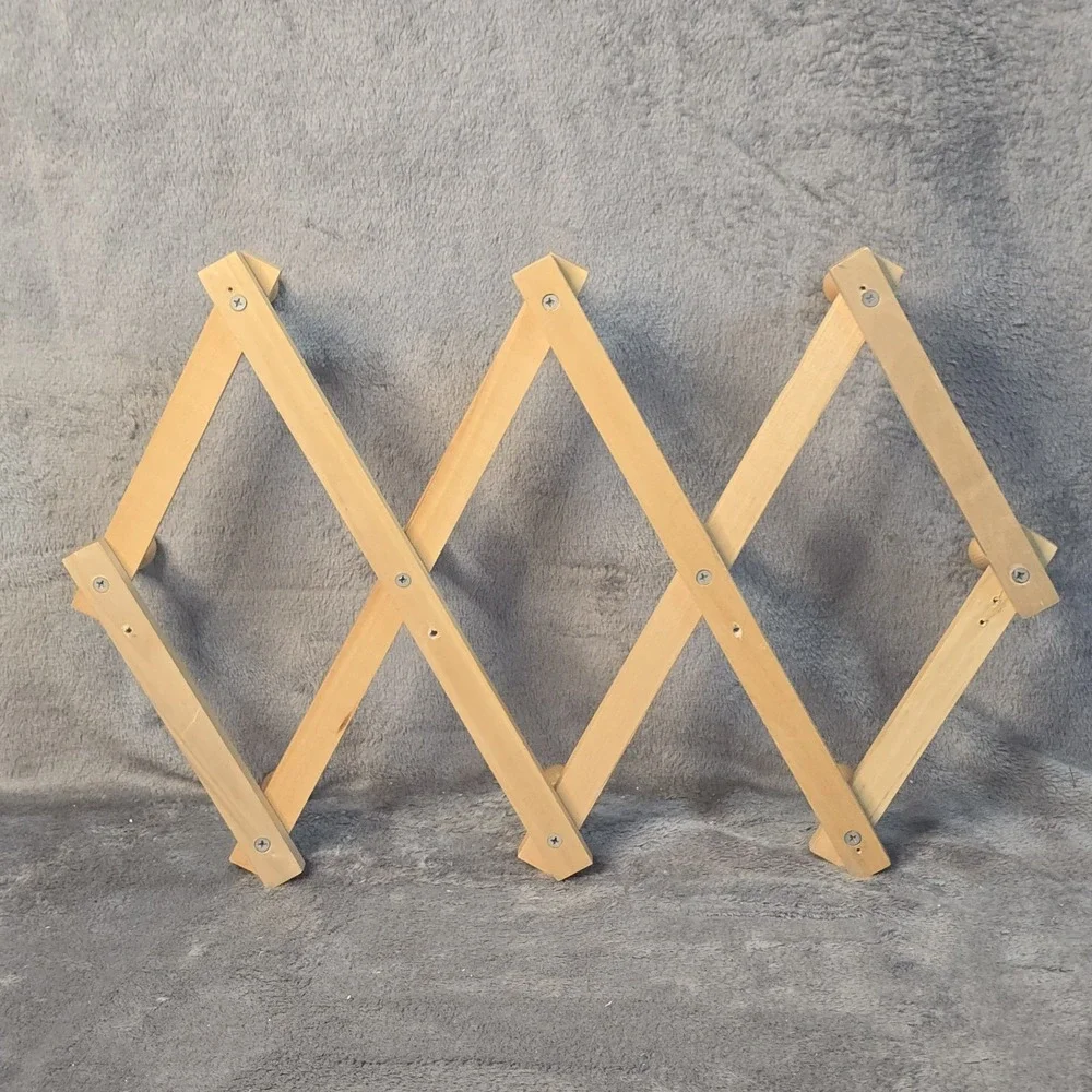 Vintage Wooden Accordion Peg Rack Expanding Wall Coat Hat Towel Rack 10 Peg